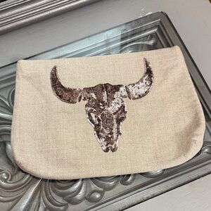 ANKASA Sequin Steer Skull Western Toiletry Makeup Bag